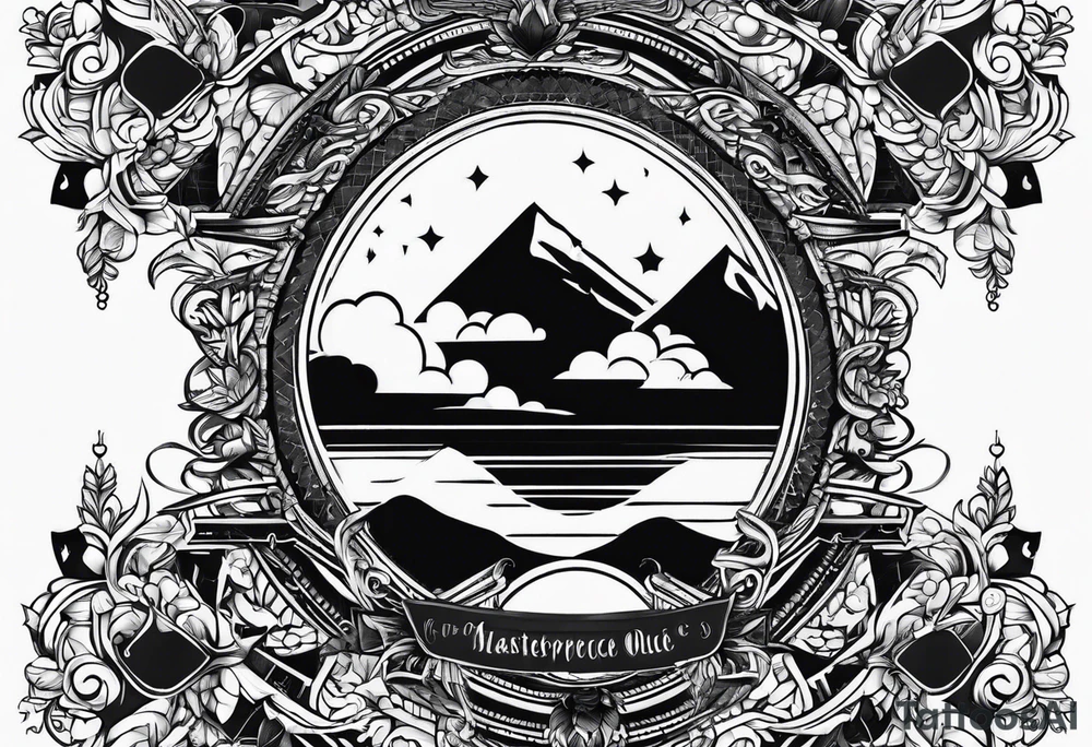 emblem long swork and a scale tattoo idea