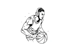A guy dribbling a basketball with headphones on tattoo idea