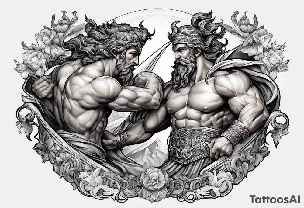 Backout tattoo of greek gods fighting tattoo idea