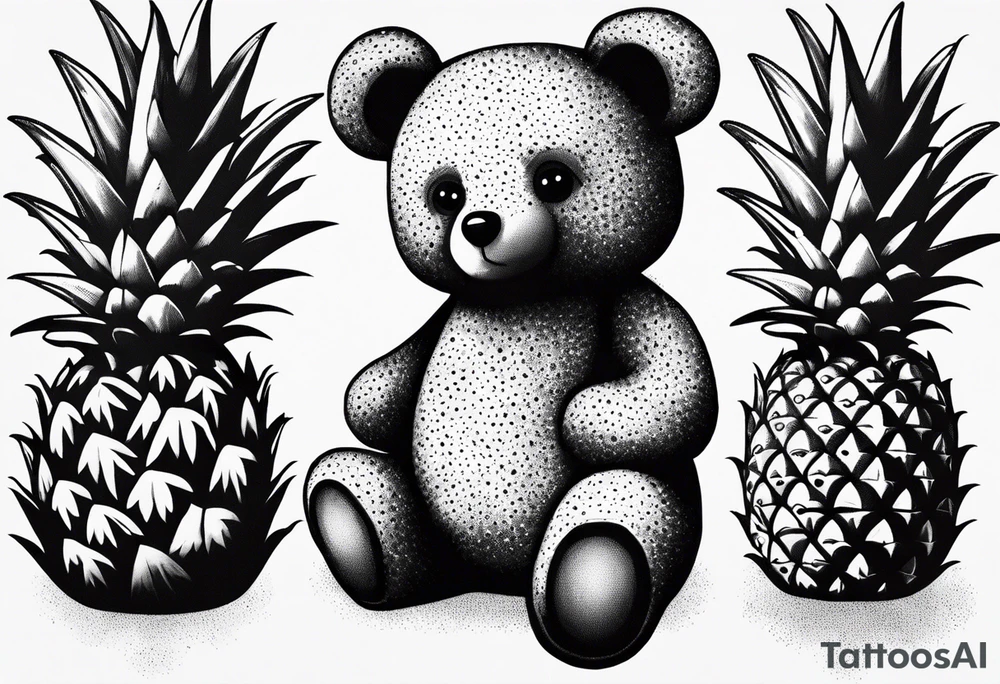 Teddy Bear hugging pineapple tattoo idea