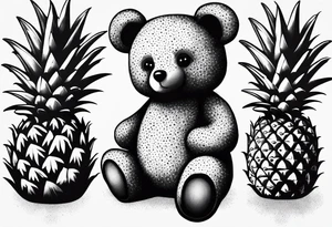 Teddy Bear hugging pineapple tattoo idea