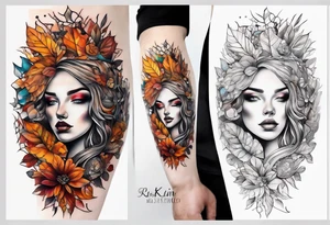knee tattoo in fall color masculine tattoo idea