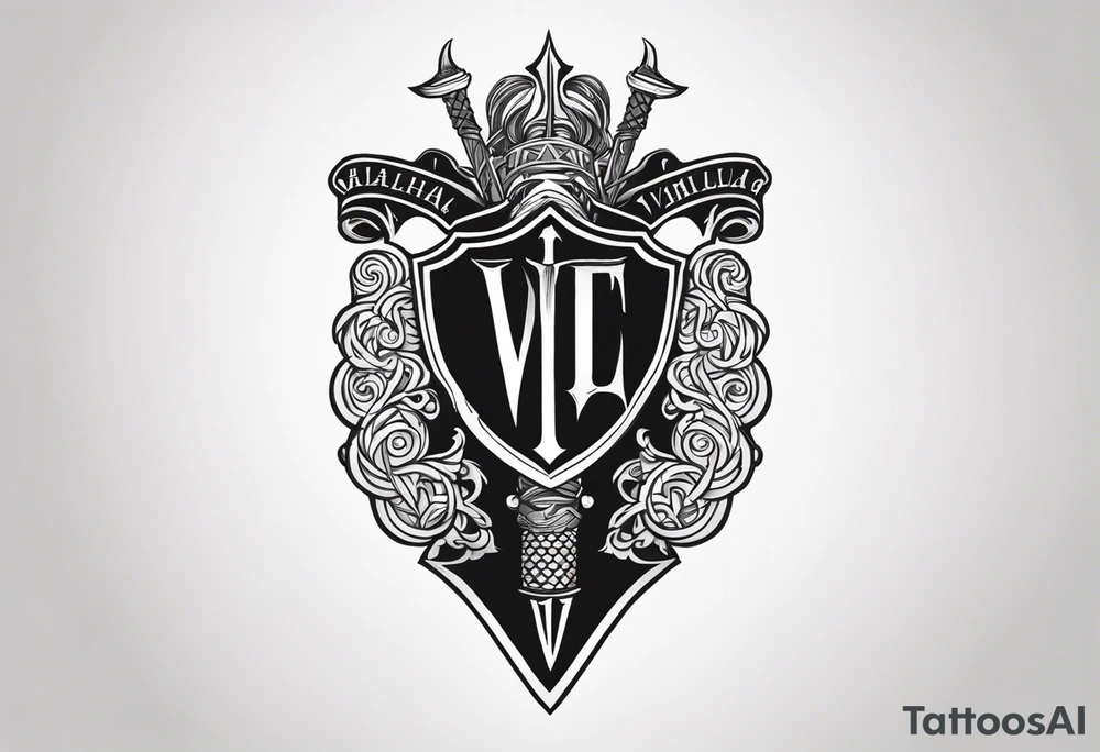 Valhalla shield  sword axe tattoo idea
