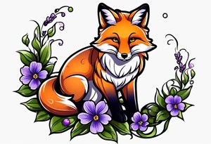 Neo traditional fox with violets tattoo idea