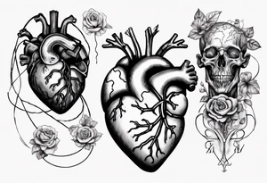 Anatomical heart and anatomical brain floating away tied down with string tattoo idea