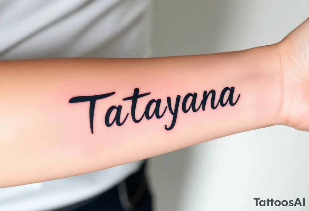 Tattoo for a man that says the name “Tatayana” tattoo idea