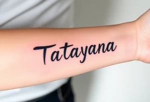Tattoo for a man that says the name “Tatayana” tattoo idea