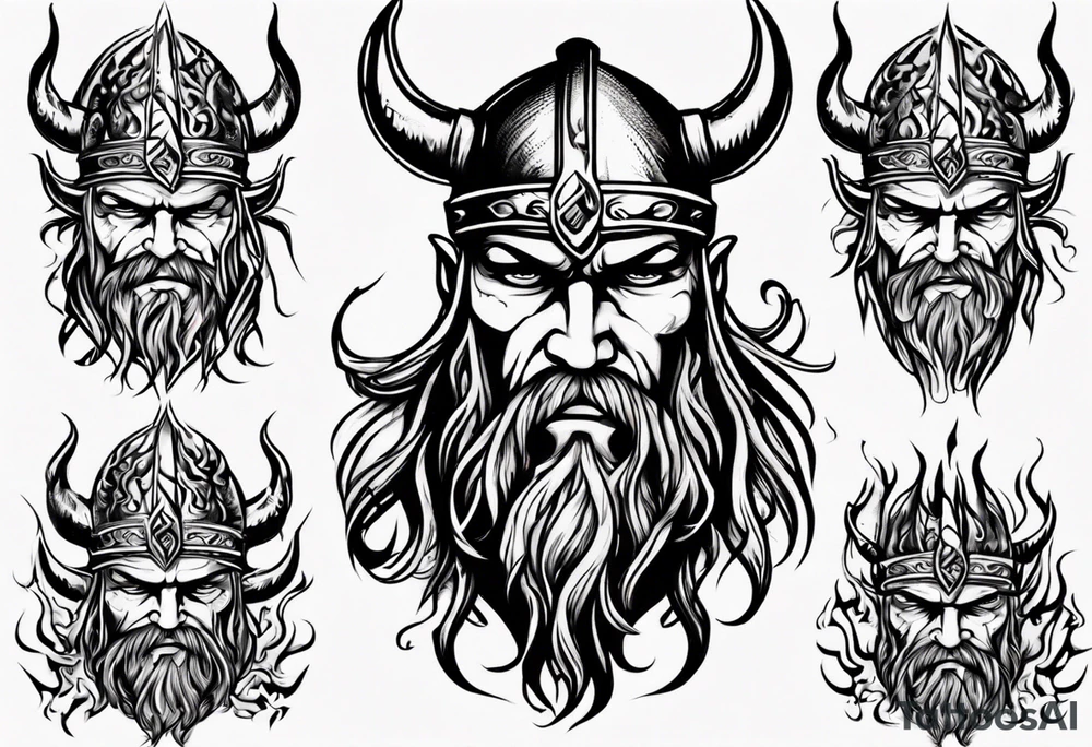 A viking riding face with flames tattoo idea