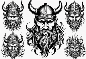 A viking riding face with flames tattoo idea