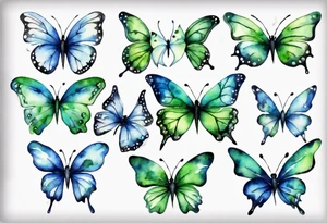4 small blue and green butterflies tattoo idea