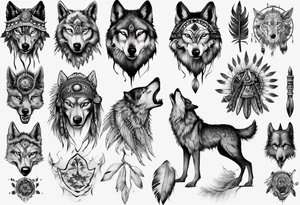Indian Theme wolf realistic tattoo idea
