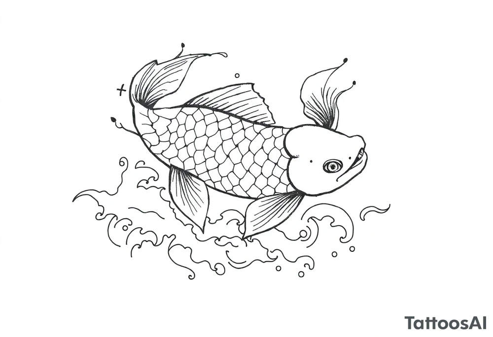 traditional koi fish swimming upstream through turbulent waves tattoo idea