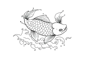 traditional koi fish swimming upstream through turbulent waves tattoo idea