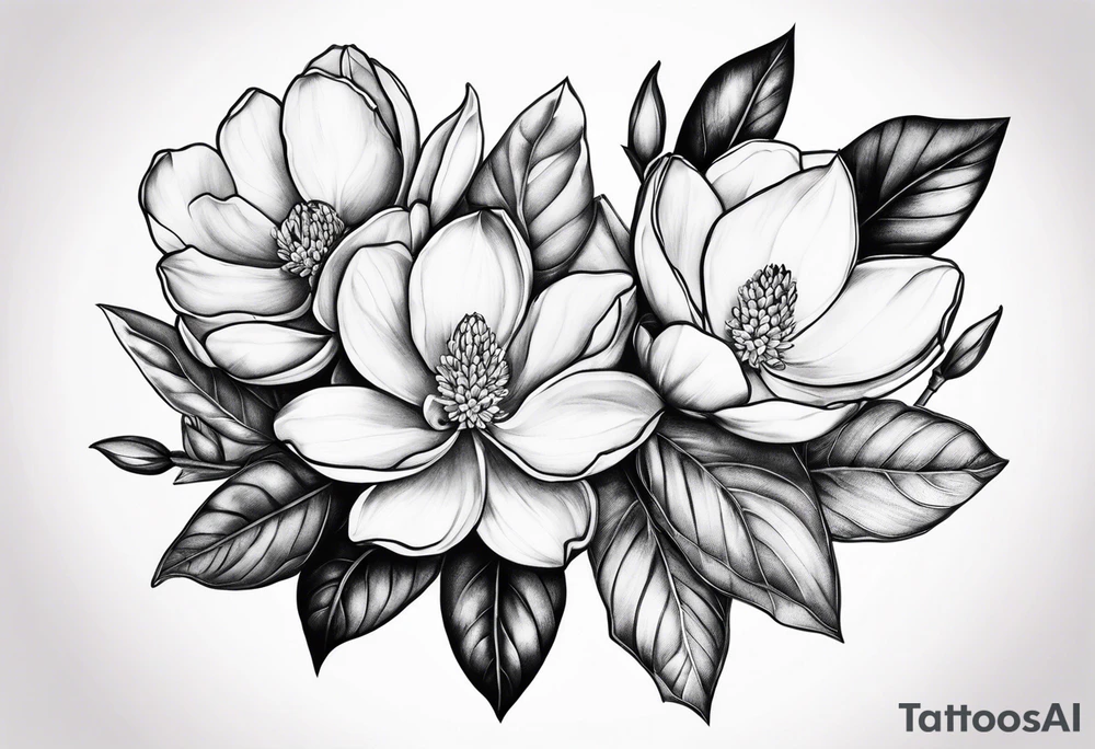 Initials R, E and J designed into a magnolia tattoo idea