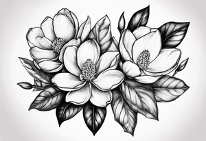 Initials R, E and J designed into a magnolia tattoo idea