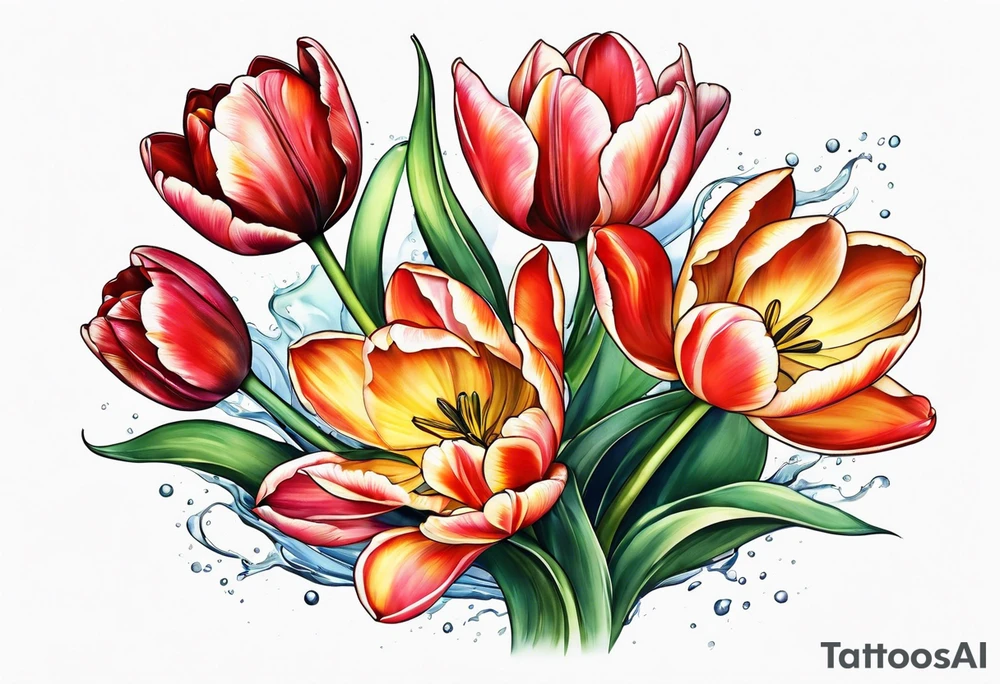 Tulips and water lilies tattoo idea