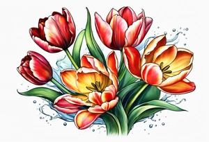 Tulips and water lilies tattoo idea