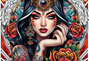 Neo traditional woman tattoo face cross eye tattoo idea