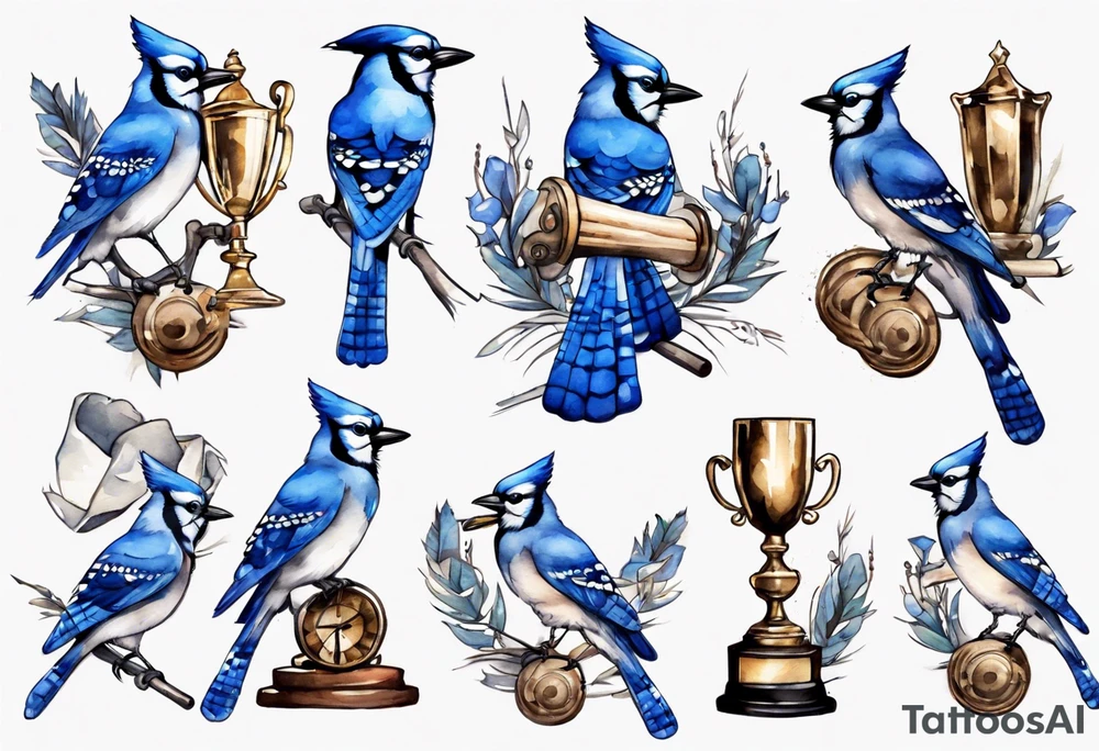 bluejay with trophy tattoo idea