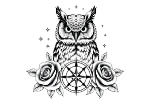an owl,compass,roses,stars. tattoo idea