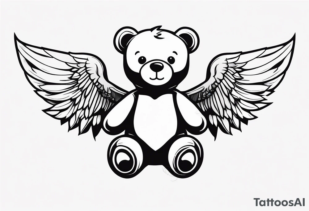 Teddy bear with angel wings tattoo idea
