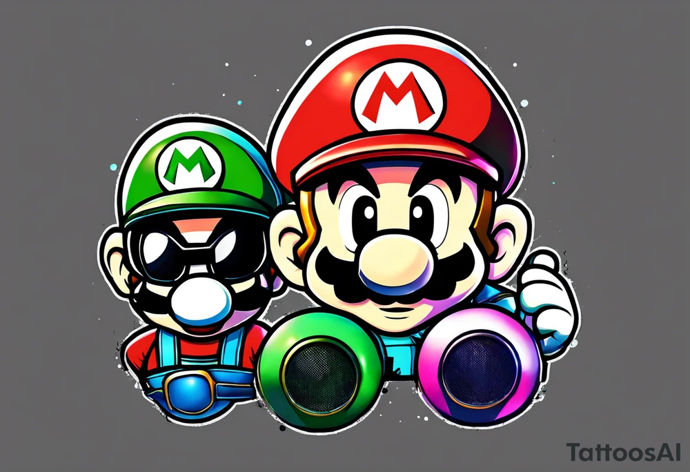 Mario and Luigi wearing Daft Punk masks tattoo idea