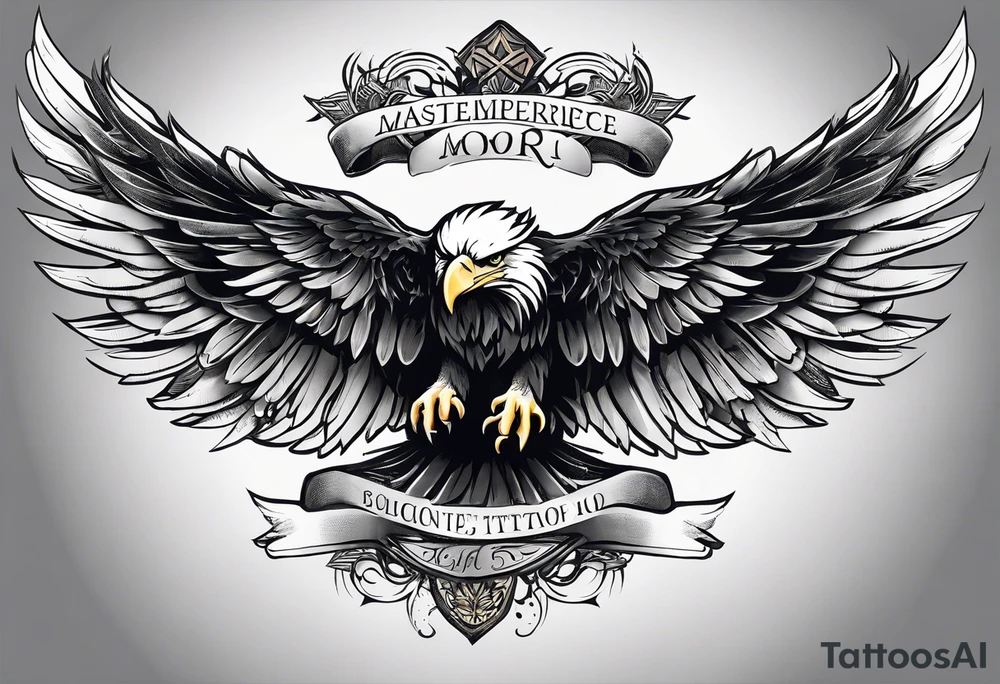 Eagle Wing tattoo with wording Momento Mori. Tattoo should not be too dark or too Light. Balanced tattoo idea