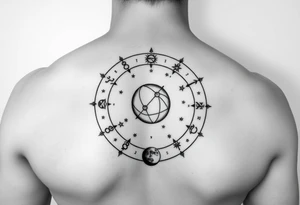 Zodiac constellation with Jupiter mars and the moon with lots of stars tattoo idea