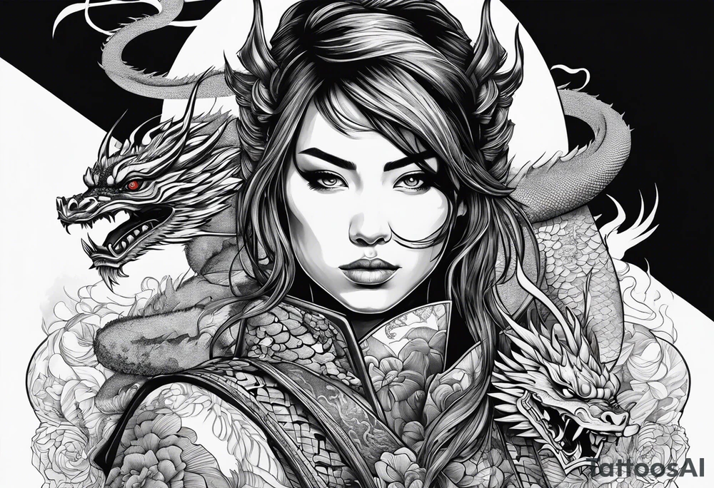 Samurai girl with dragon tattoo idea