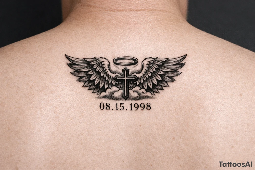 A tattoo with wings or something similar, with a date, because my mother passed away many years ago, on the arm tattoo idea