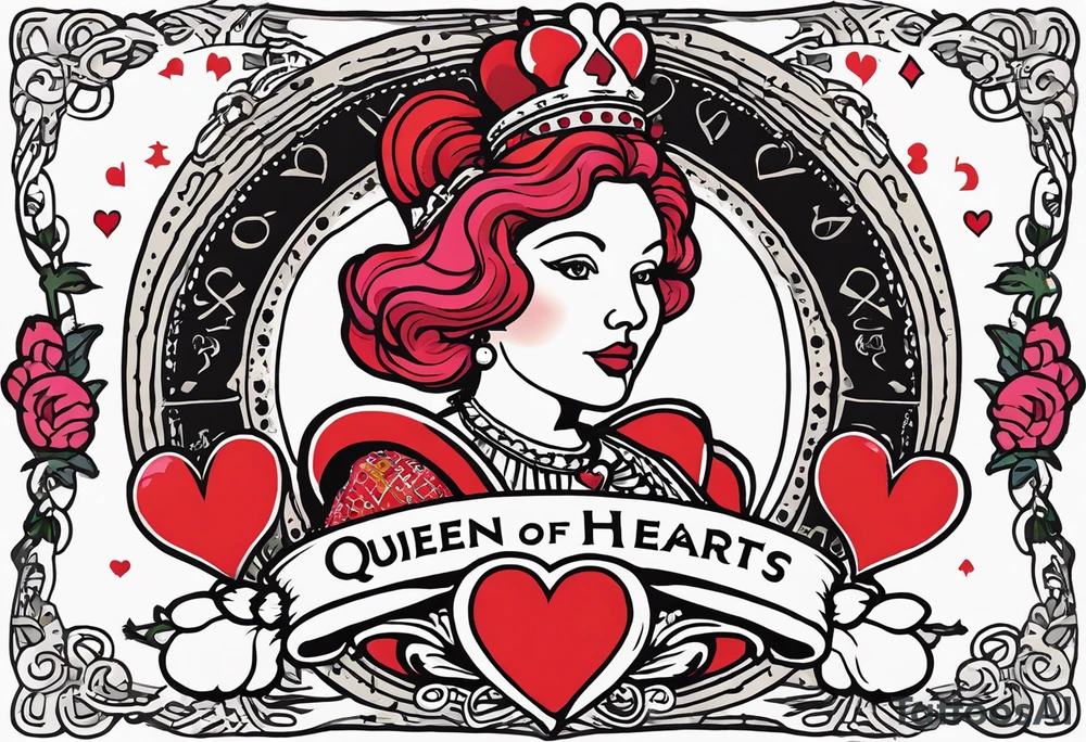 queen of hearts - there is an artist named tom sachs and kaws - can you make it look like they made it?- on forearm - with text saying queen starleen tattoo idea