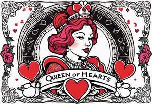 queen of hearts - there is an artist named tom sachs and kaws - can you make it look like they made it?- on forearm - with text saying queen starleen tattoo idea