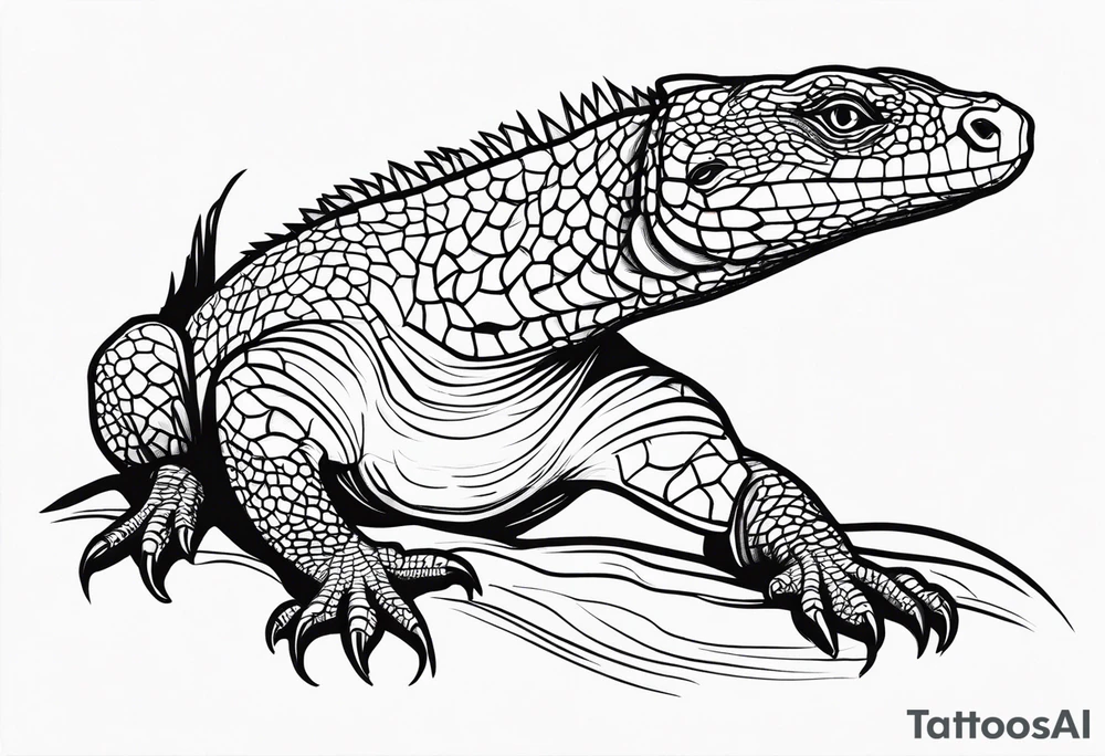 minimilist line style goanna lying down tattoo idea