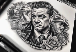 Famous Hollywood gangster movies themed arm sleeve tattoo idea