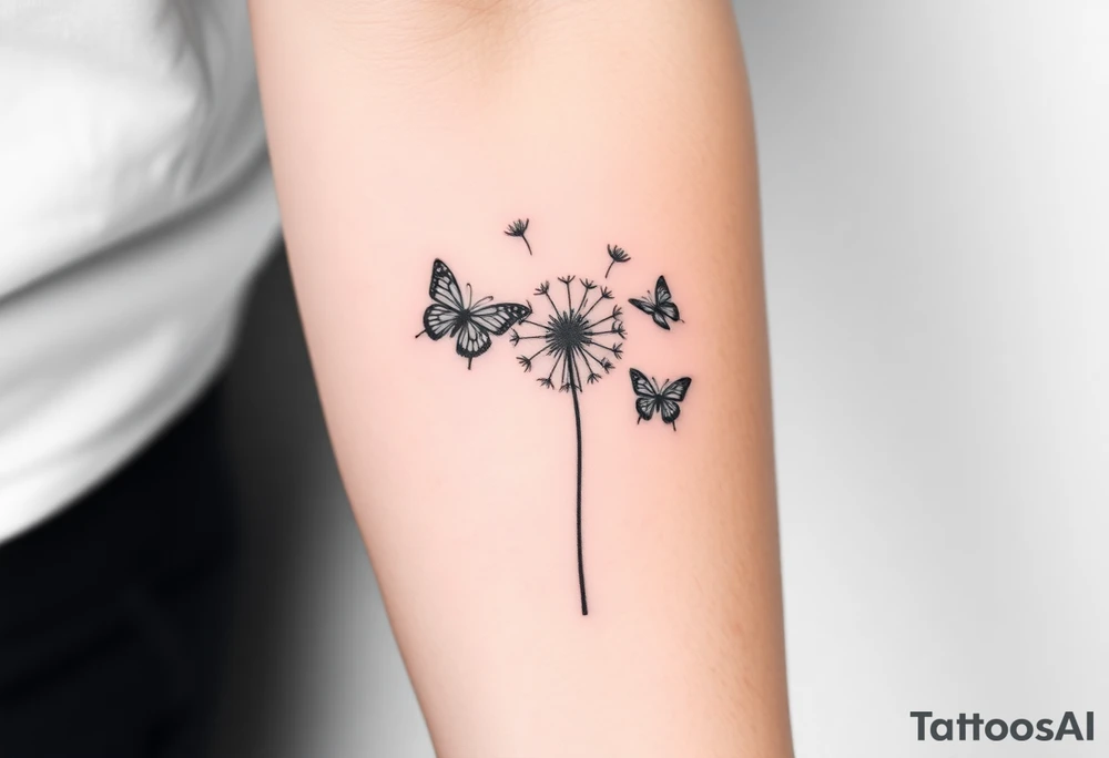 a dandelion and 2 butterflies flying around it tattoo idea