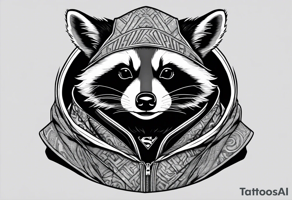 raccoon wearing a Superman hoodie tattoo idea