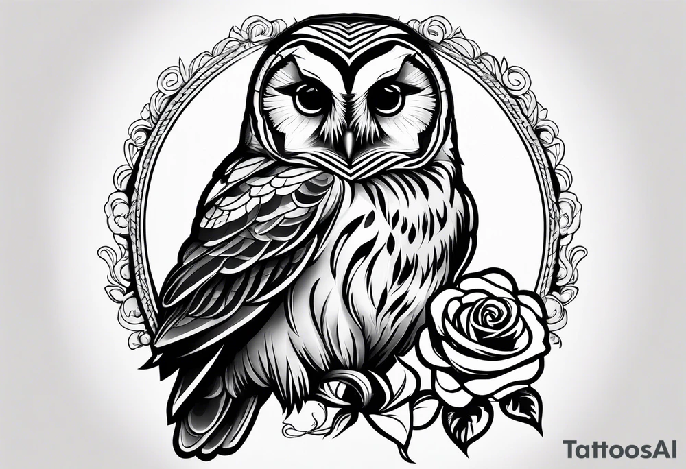 Barred owl with a rose tattoo idea
