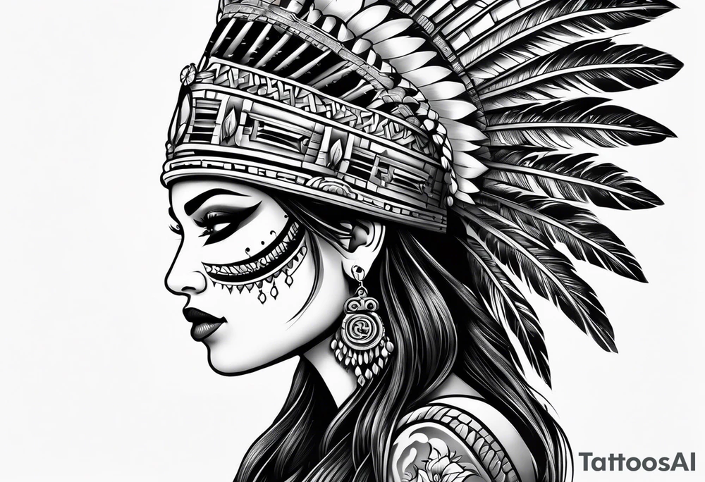 Aztec princess side profile day of the dead tattoo idea