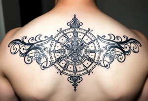vintage roman numerals within ornate clockwork mechanism tattoo idea