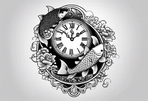 Koi fish and old clock tattoo idea