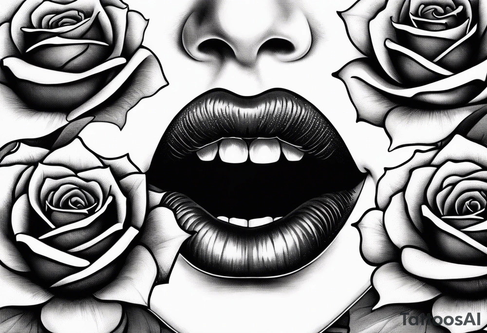 Sexy vampire mouth biting rose tattoo idea