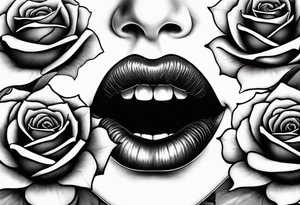 Sexy vampire mouth biting rose tattoo idea