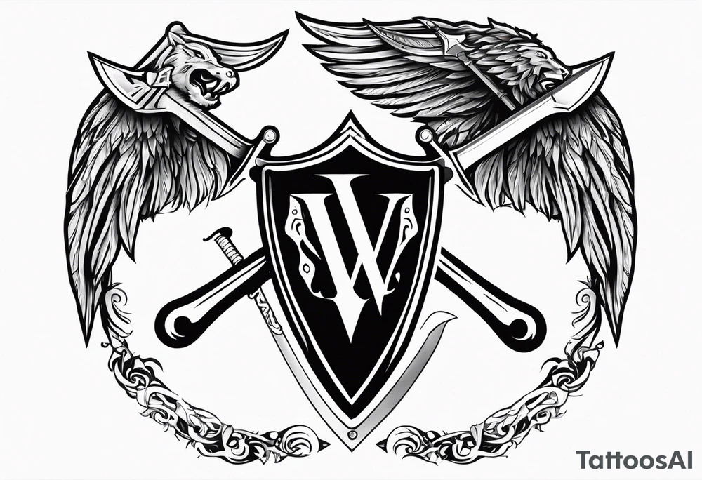 Valhalla shield  sword axe tattoo idea