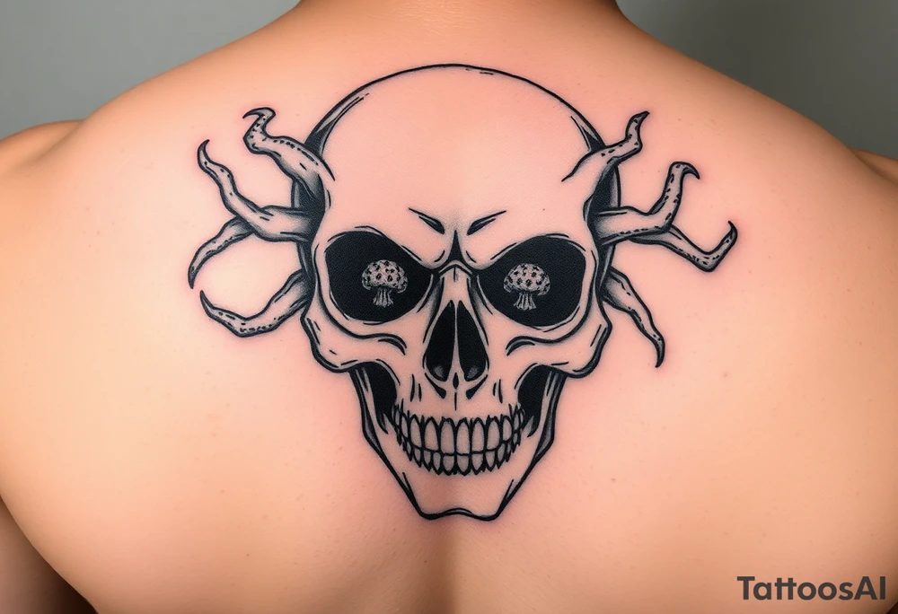 skull with The Last Of Us' fungus out of its eyes tattoo idea