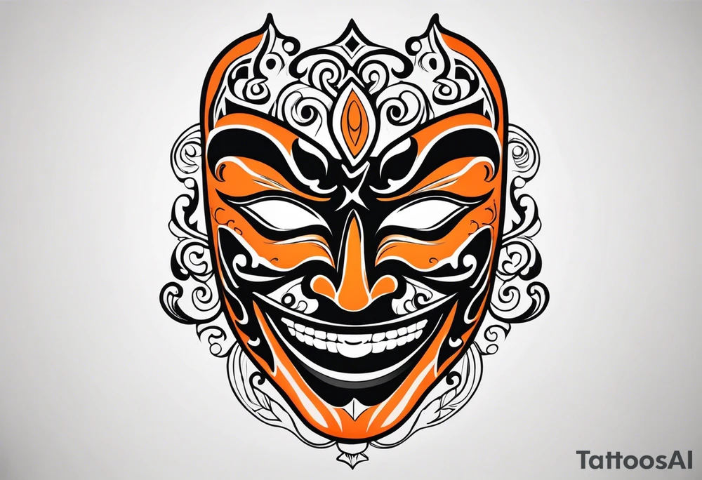 Laughing mask that is orange and black tattoo idea