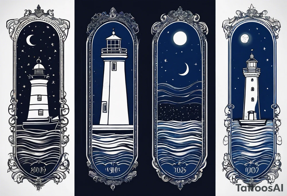 bateau, phare maritime et lune bleu.délicat,minimaliste. tattoo idea bateau, phare maritime et lune bleu.délicat,minimaliste. tattoo idea
