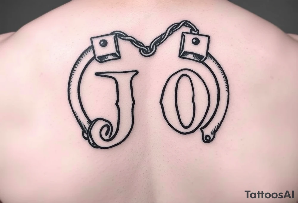 J O initials made from handcuffs tattoo idea