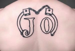 J O initials made from handcuffs tattoo idea