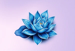 A deep blue water lily, with soft silver outlines and subtle star-like sparkles, floating gently on dark water, symbolizing dreams and the mystical journey of love tattoo idea