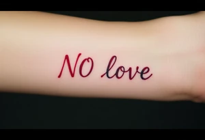 Red and black letters spell the word NO LOVE tattoo idea